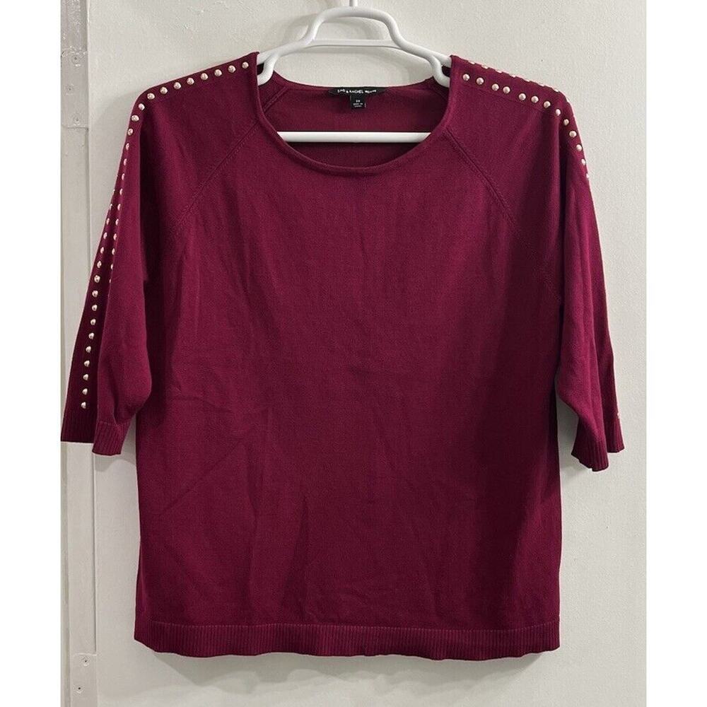 Zac & Rachel Woman Plus 2X Top Lightweight Sweater Fusia Pink‎ Gold Nailheads